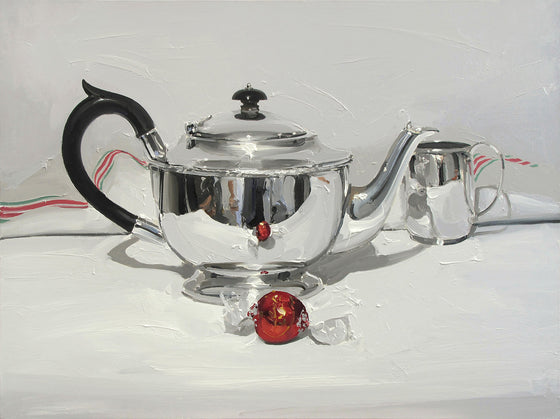 Teapot with Silver Cup and Chocolate
