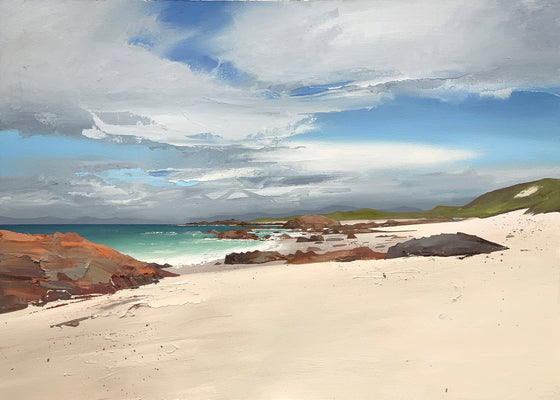 Billowing Clouds, Red Rocks and White Sands, Iona