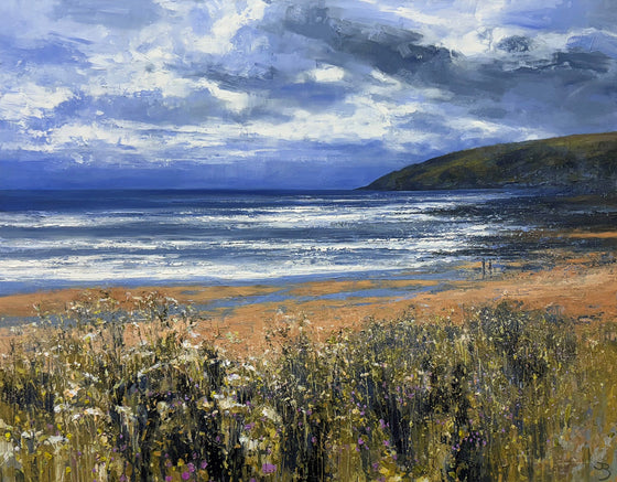 Wild Flowers and Beach Walkers at Towan Beach