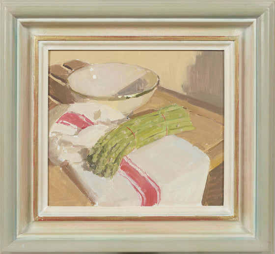 Asparagus with Pink Striped Cloth