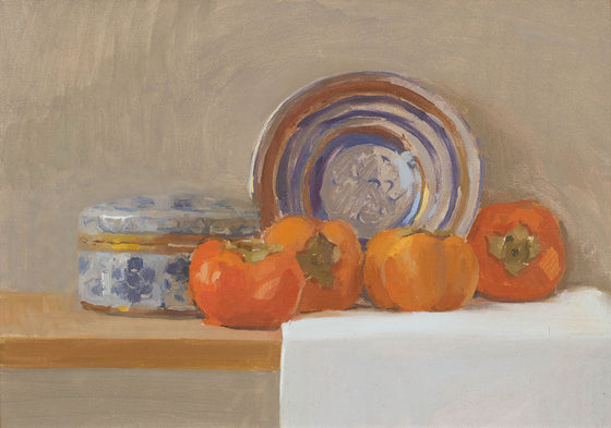 Persimmons with Blue Ceramics