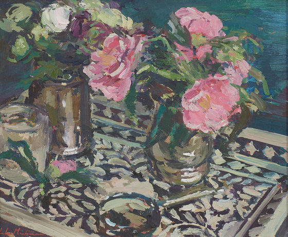 Pink Camellias on an Indian Tray
