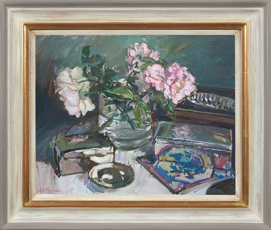 Still Life of Silver and Garden Roses