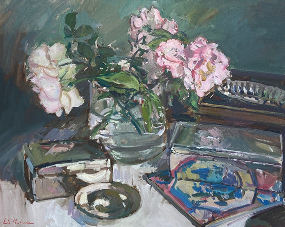 Still Life of Silver and Garden Roses