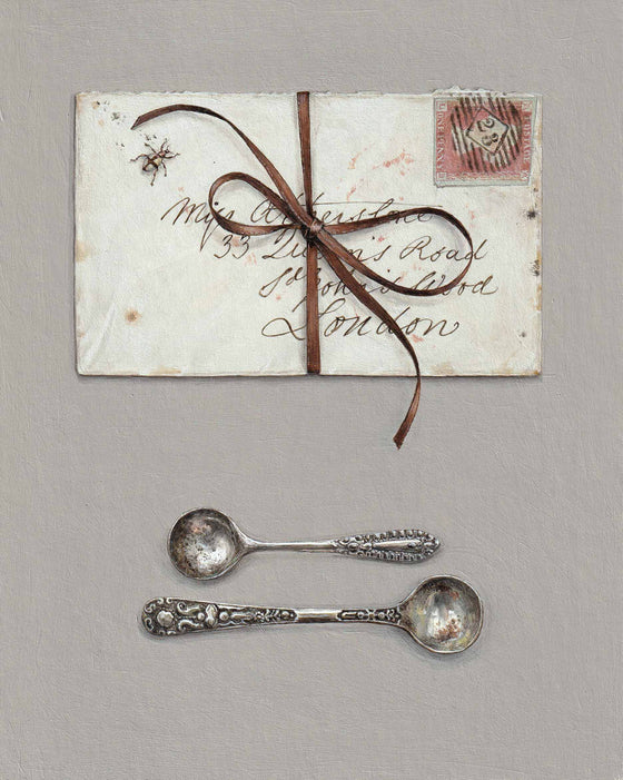 Tied Letter with Salt Spoons and Beetle
