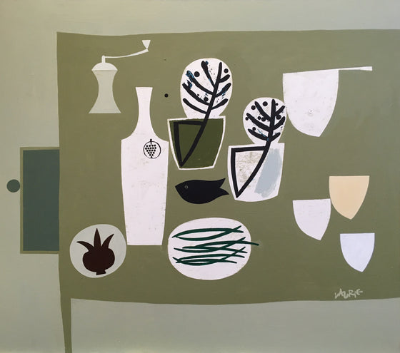 Green Table with Objects
