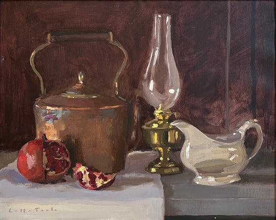 Copper Kettle, Pomegranate, Lamp and Jug