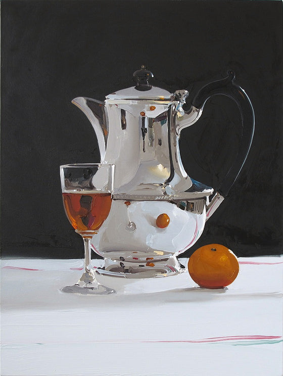 Silver Coffee Pot with Wine and Mandarin