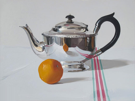 Silver Teapot with Orange