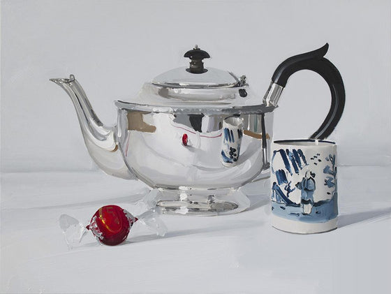 Silver Teapot with Chocolate and cup