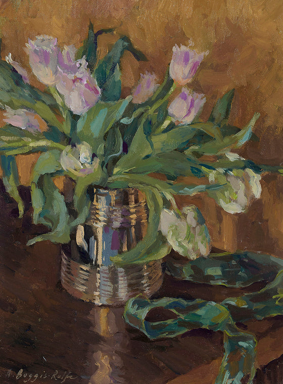 Alice Boggis-Rolfe contemporary British artist 'Tulips in a Silver Tankard'