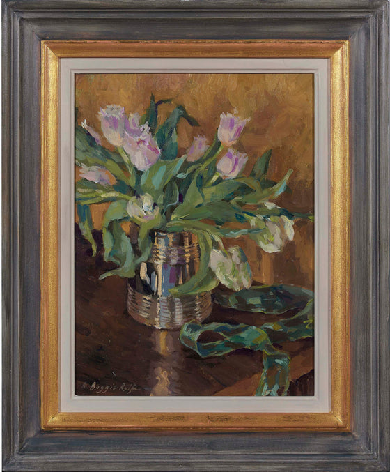 Alice Boggis-Rolfe contemporary British artist 'Tulips in a Silver Tankard' framed