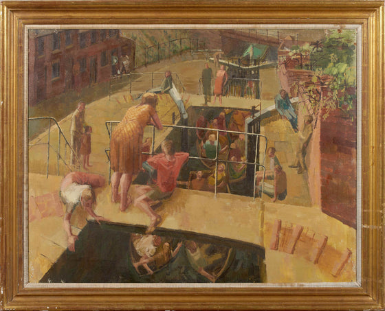 Camberwell School Oil painting 'Bank Holiday' framed