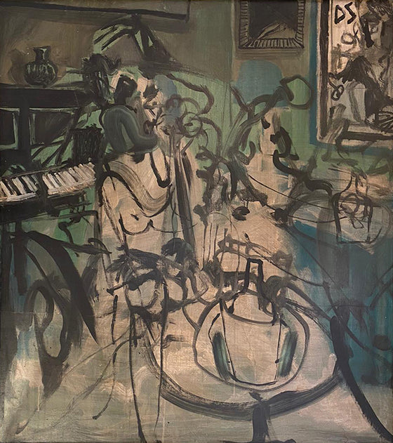 Last Drinks at the Piano Bar painting by contemporary British artist Denver Sorrell