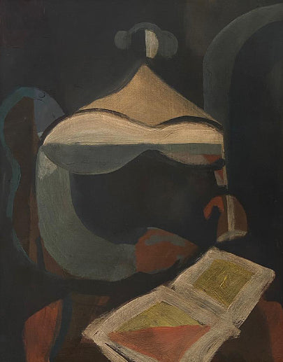 Seated Figure with Book painting by contemporary British artist Denver Sorrell