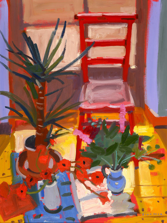 Still Life with Red Chair and Poppies