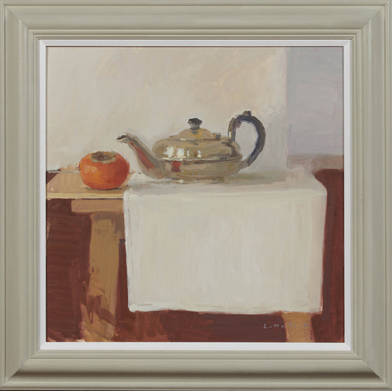 Silver teapot with persimmon