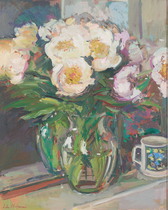 Peonies on the Mantelpiece