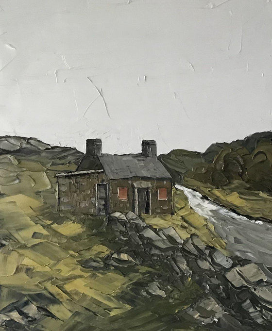Welsh Artist Martin Llewellyn Painting Snowdonia in the style of Kyffin Williams, contemporary Welsh Art