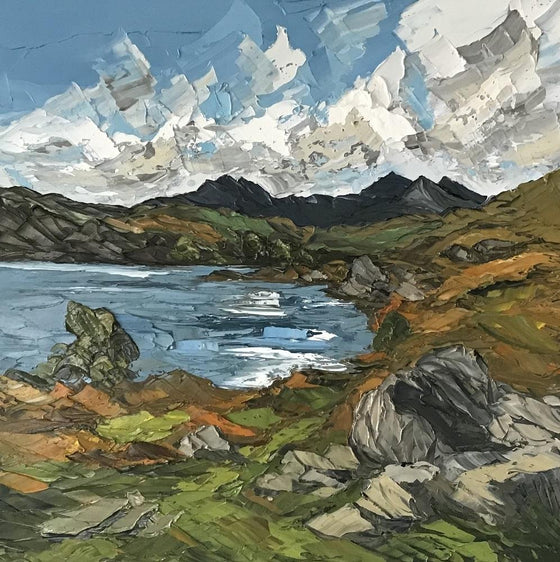 Llyn Mymbyr Welsh Artist Martin Llewellyn Painting Snowdonia in the style of Kyffin Williams, contemporary Welsh Art