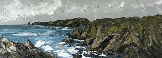 Near Marlos Pembrokeshire Welsh Artist Martin Llewellyn Painting Snowdonia in the style of Kyffin Williams, contemporary Welsh Art