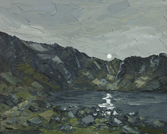 Reflections Welsh Landscape Welsh Artist Martin Llewellyn Painting Snowdonia in the style of Kyffin Williams, contemporary Welsh Art