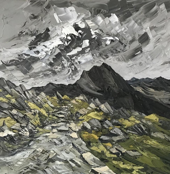 Towards Y Lliwedd, Snowdonia Welsh Artist Martin Llewellyn Painting Snowdonia in the style of Kyffin Williams, contemporary Welsh Art