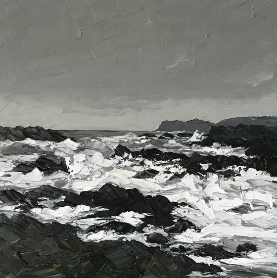 Trearddur Bay, North Wales Welsh Artist Martin Llewellyn Painting Snowdonia in the style of Kyffin Williams, contemporary Welsh Art