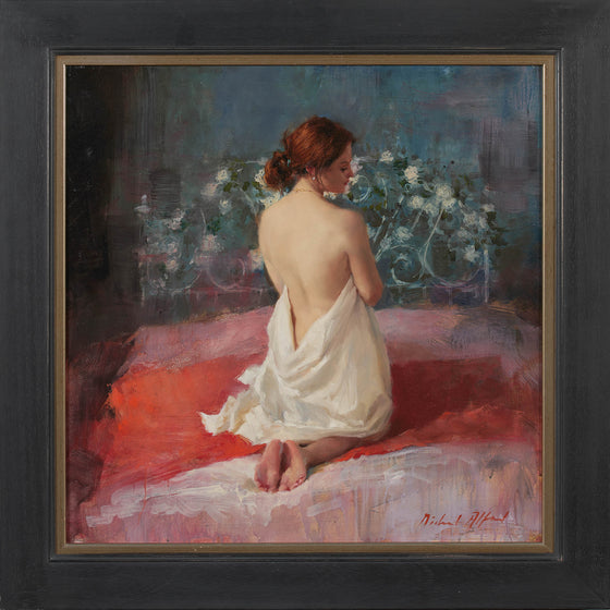 Kneeling Nude, White Roses