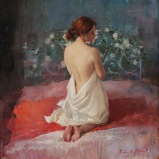 Kneeling Nude, White Roses