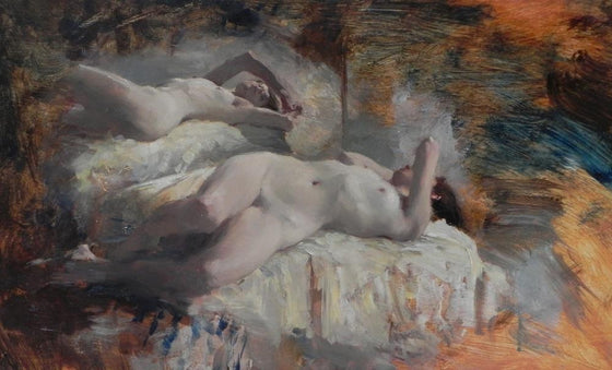 L’Heure Exquise' Ochre and Indigo Ground I