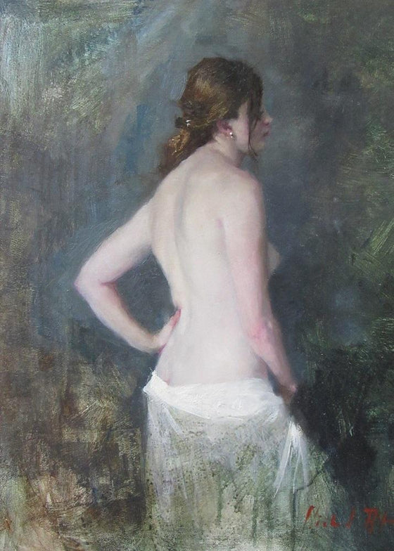 Michael Alford Standing Nude, White Cotton Drape