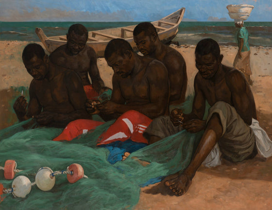 Five Fishermen Mending Their nets