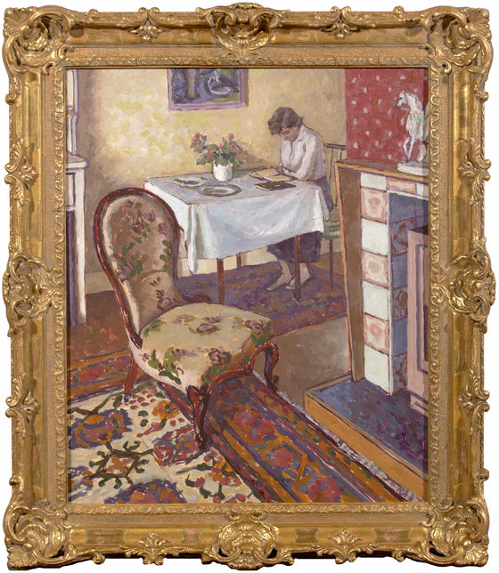 Philip John Whitten (born 1922) British painter 'Interior with the Artist Wife' framed