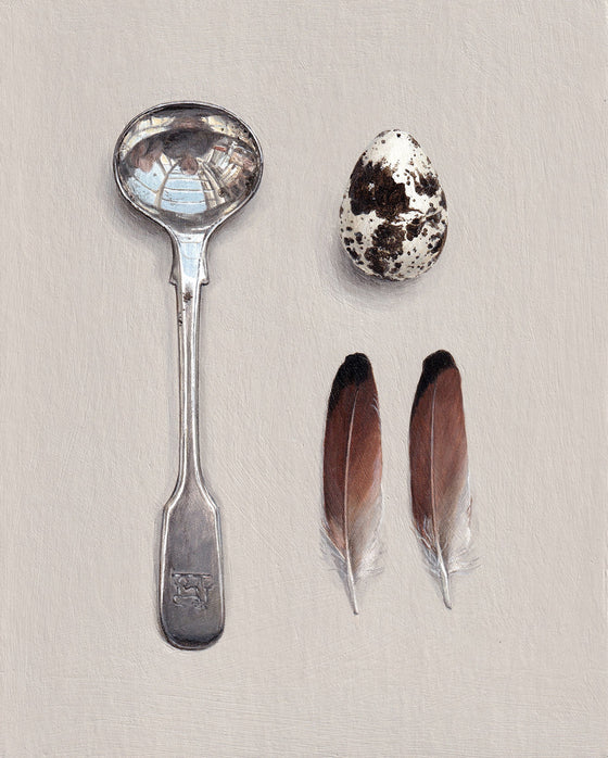Salt Spoon with Feathers and Quail’s Egg