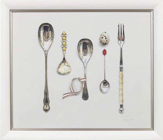 Arranged Silverware with Enamelled Spoon and Quail's Egg