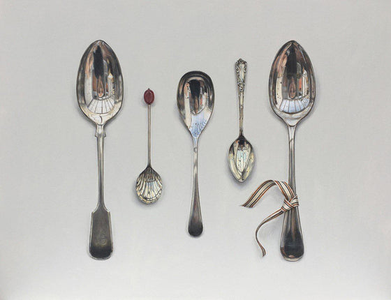 Arranged Spoons with Striped Ribbon