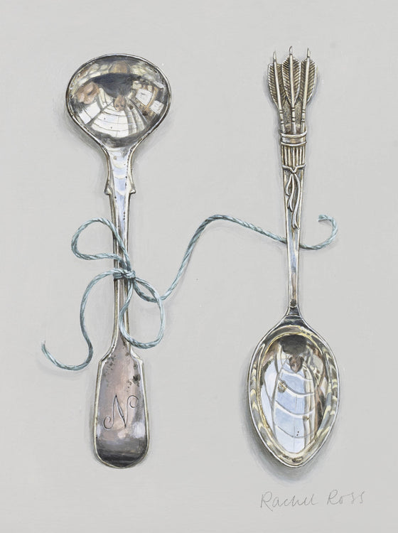 Monogrammed and Arrow Spoons with Blue Silk