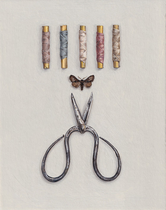 Rachel Ross Scottish Art realist still life paintings 'Scissors and Thread'