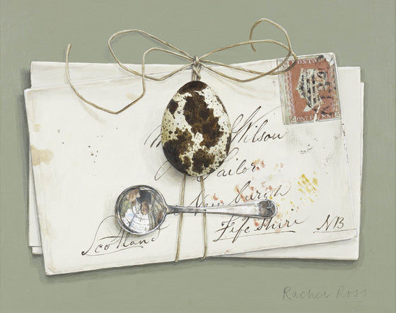 Tied Letters with Quail's egg and Spoon