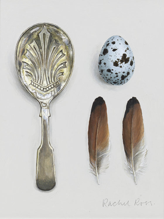 Caddy Spoon with Egg and Two Feathers