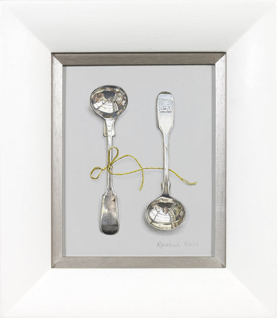 Monogrammed Salt Spoons with Green Silk