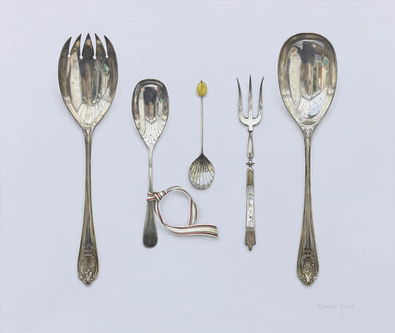 Salad Servers with Arranged Silverware