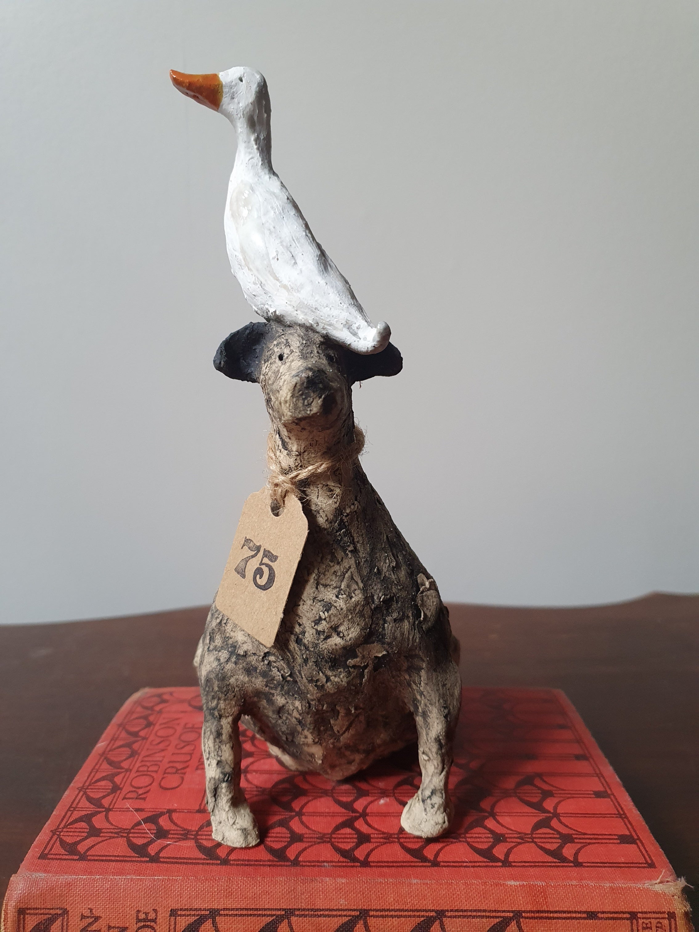 Sam Toft ceramic dog sculpture '#75 Doris with Horace Duck VIII
