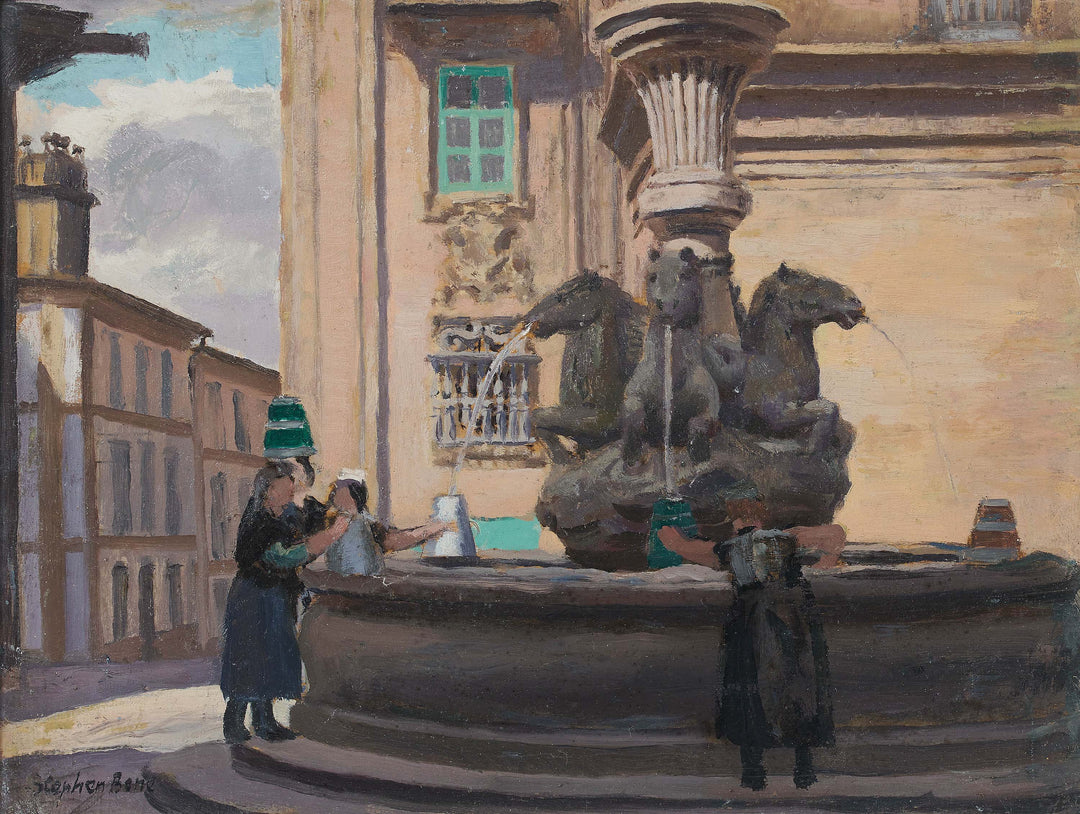 Modern British artist Stephen Bone 'Washing Clothes Fountain, Spain ...